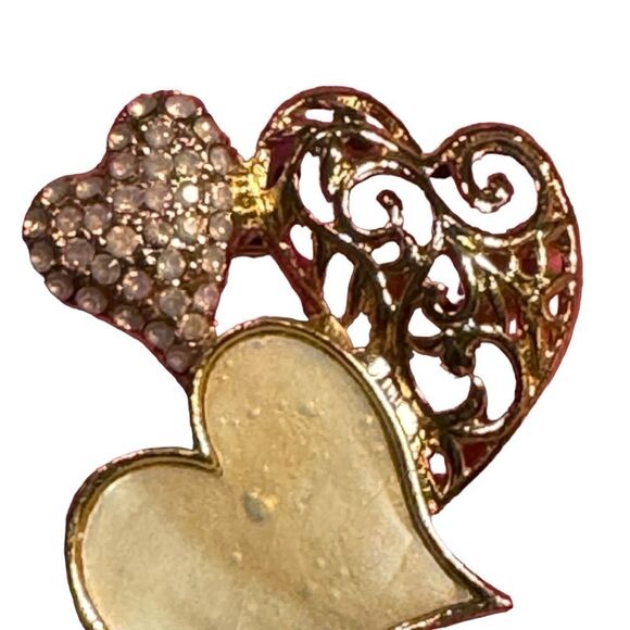 Charter Club Gold-Tone Stone & Pave Triple Heart Pin - Picture 4 of 4